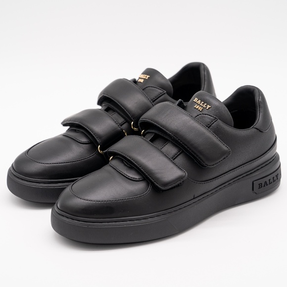 size 8 Bally Maylor Black Leather Sneakers Velcro Strap - Picture 1 of 12
